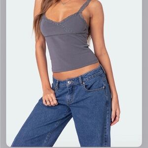 Edikted Charcoal Lace Detail Tank